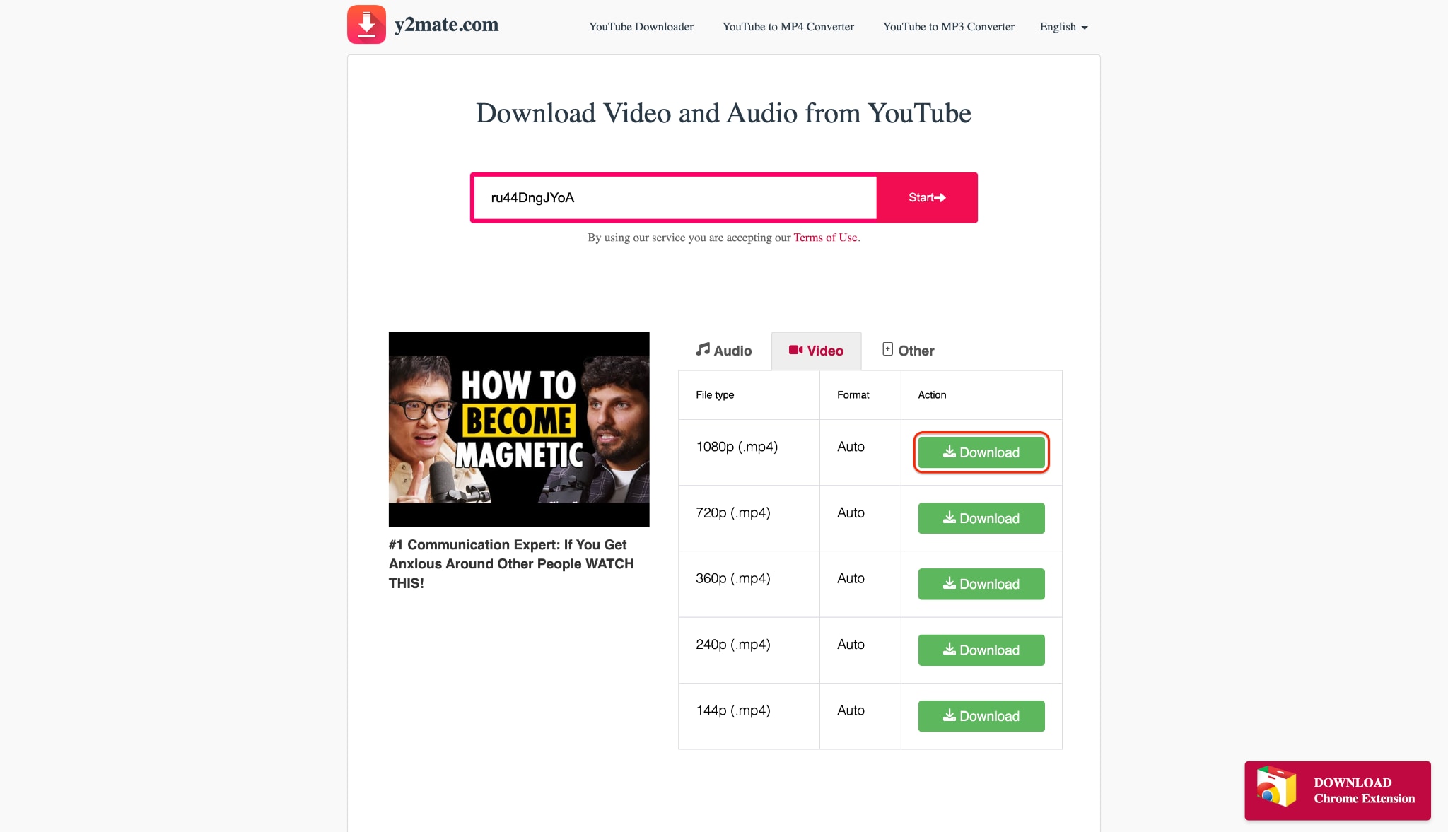 pick the resolution and hit the download button