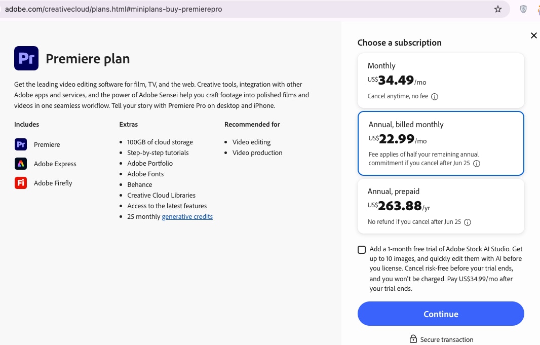 어도비 프리미어 프로 pricing