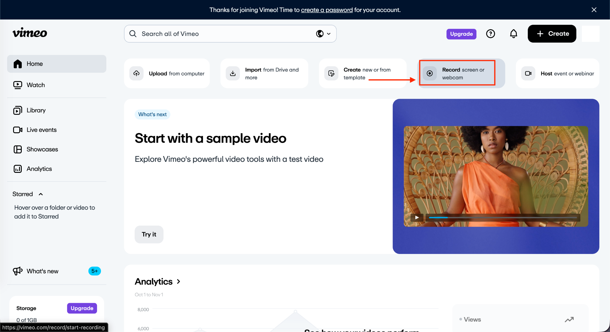 vimeo record screen or webcam