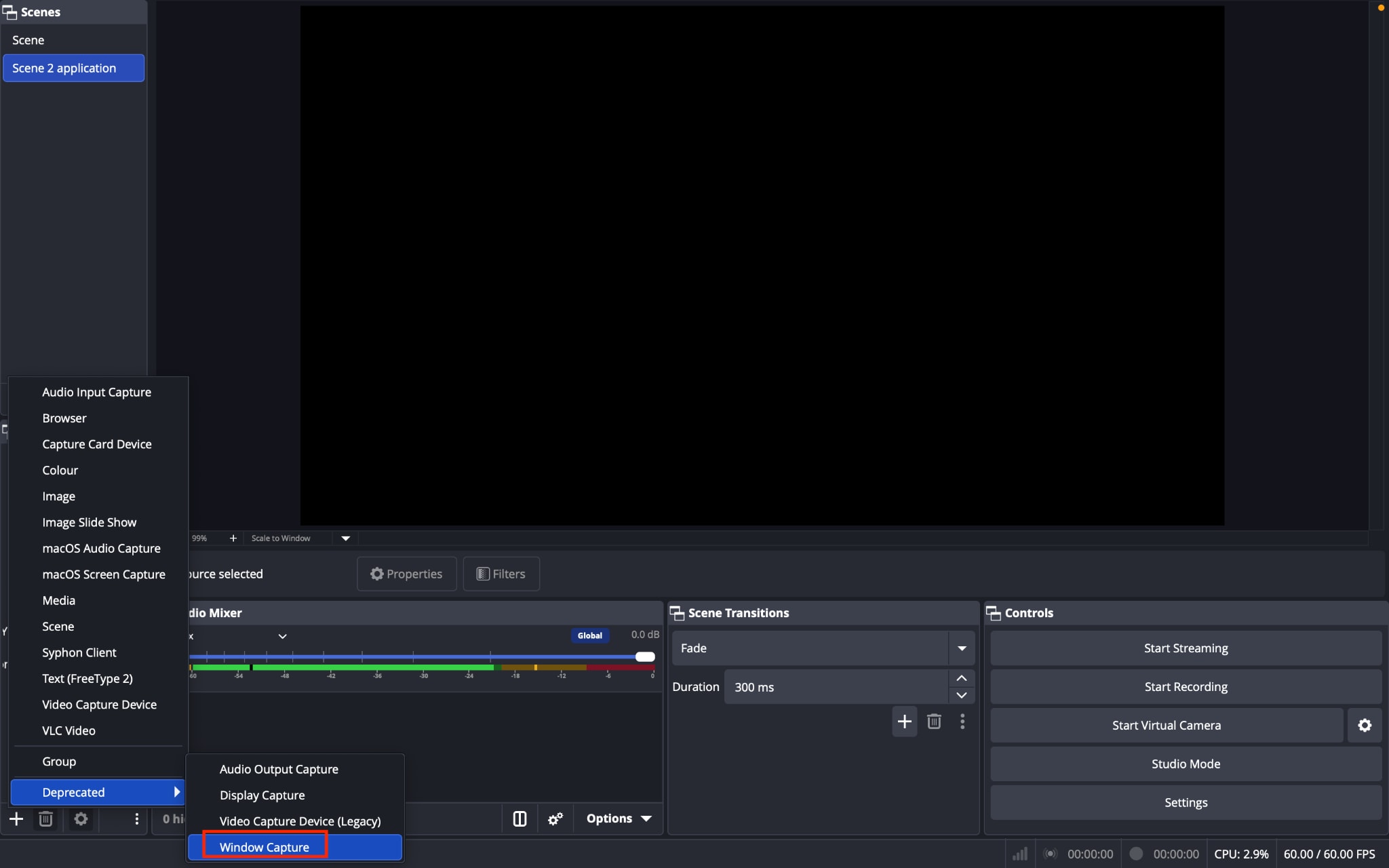 obs studio screen recorder app window click window capture