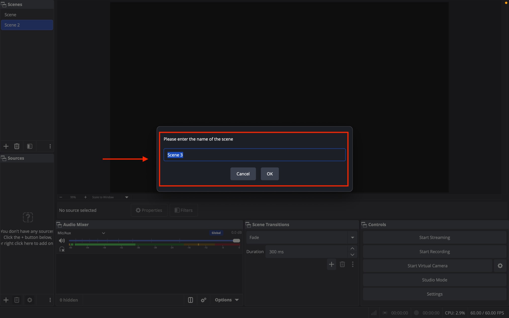 obs studio screen recorder audio capture create scenes