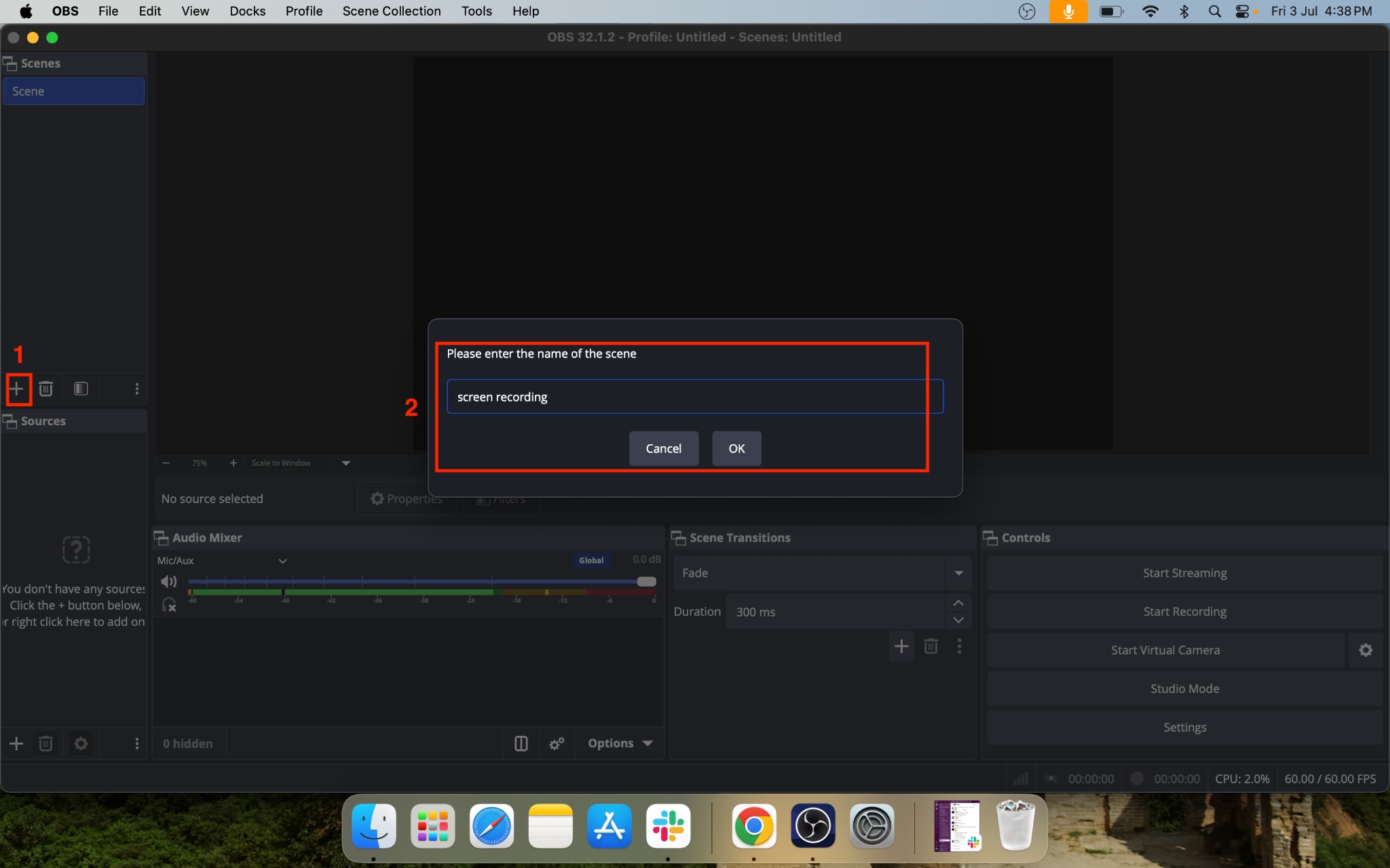 obs studio screen recorder pc create scenes