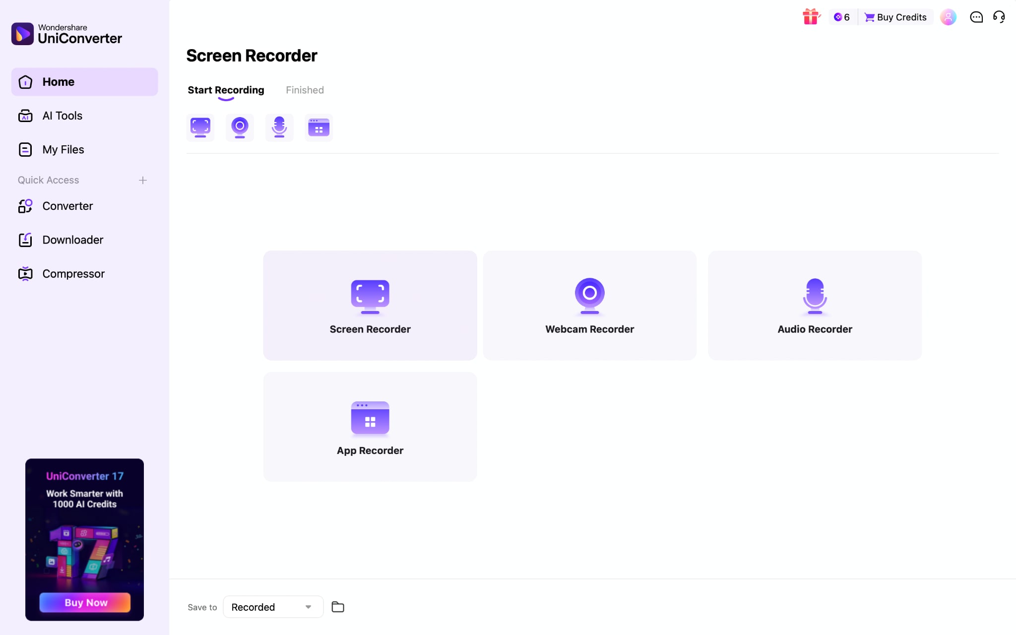 wondershare uniconverter choose recorder