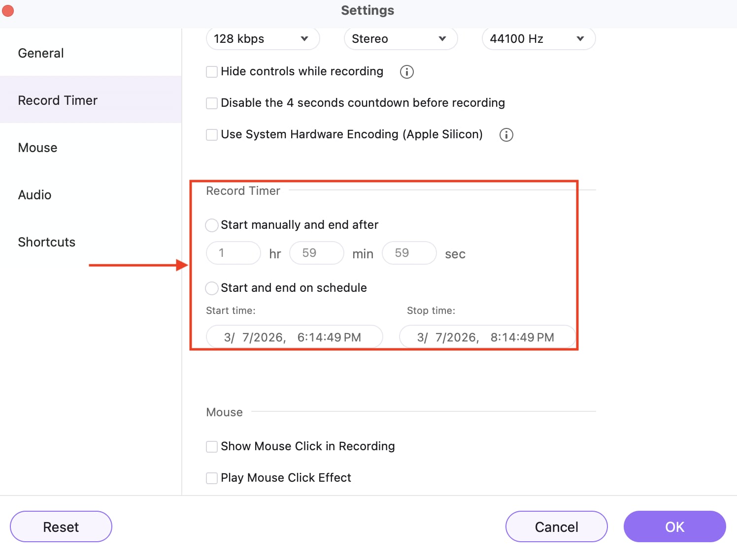wondershare uniconverter recorder timer