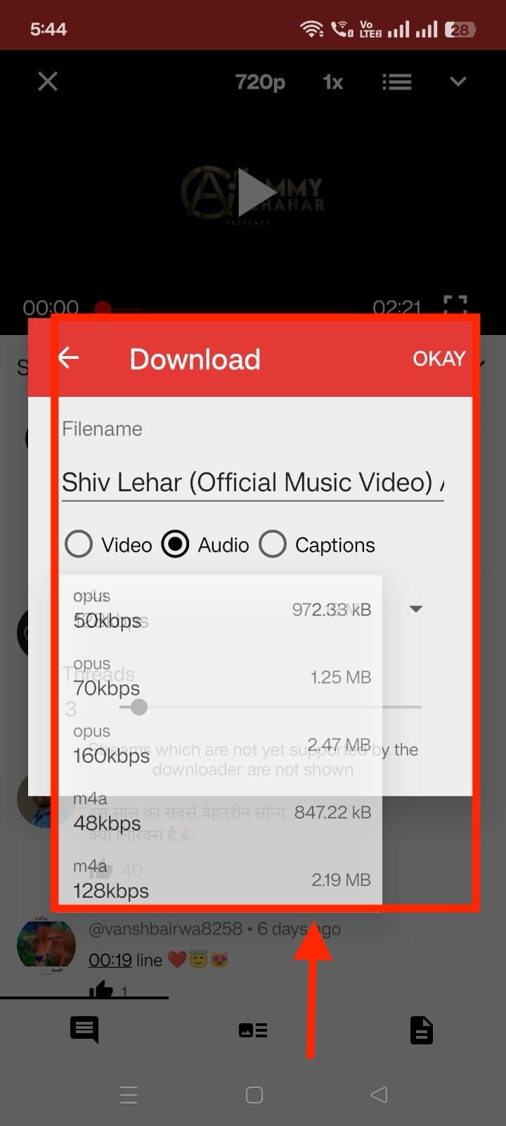 newpipe choose bitrate
