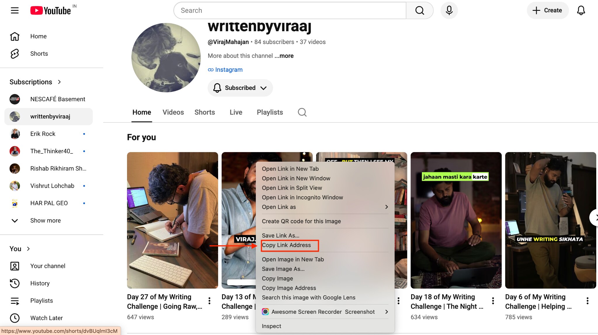 youtube copy link