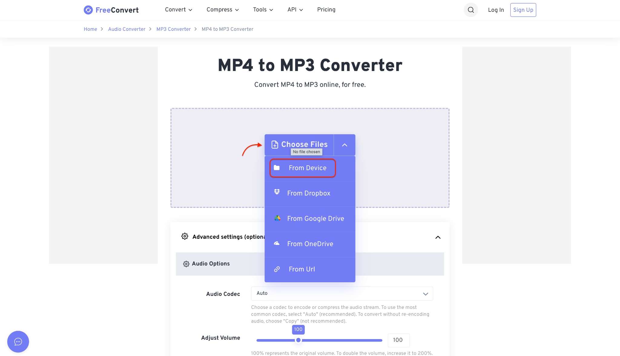 upload mp4 files you want to convert
