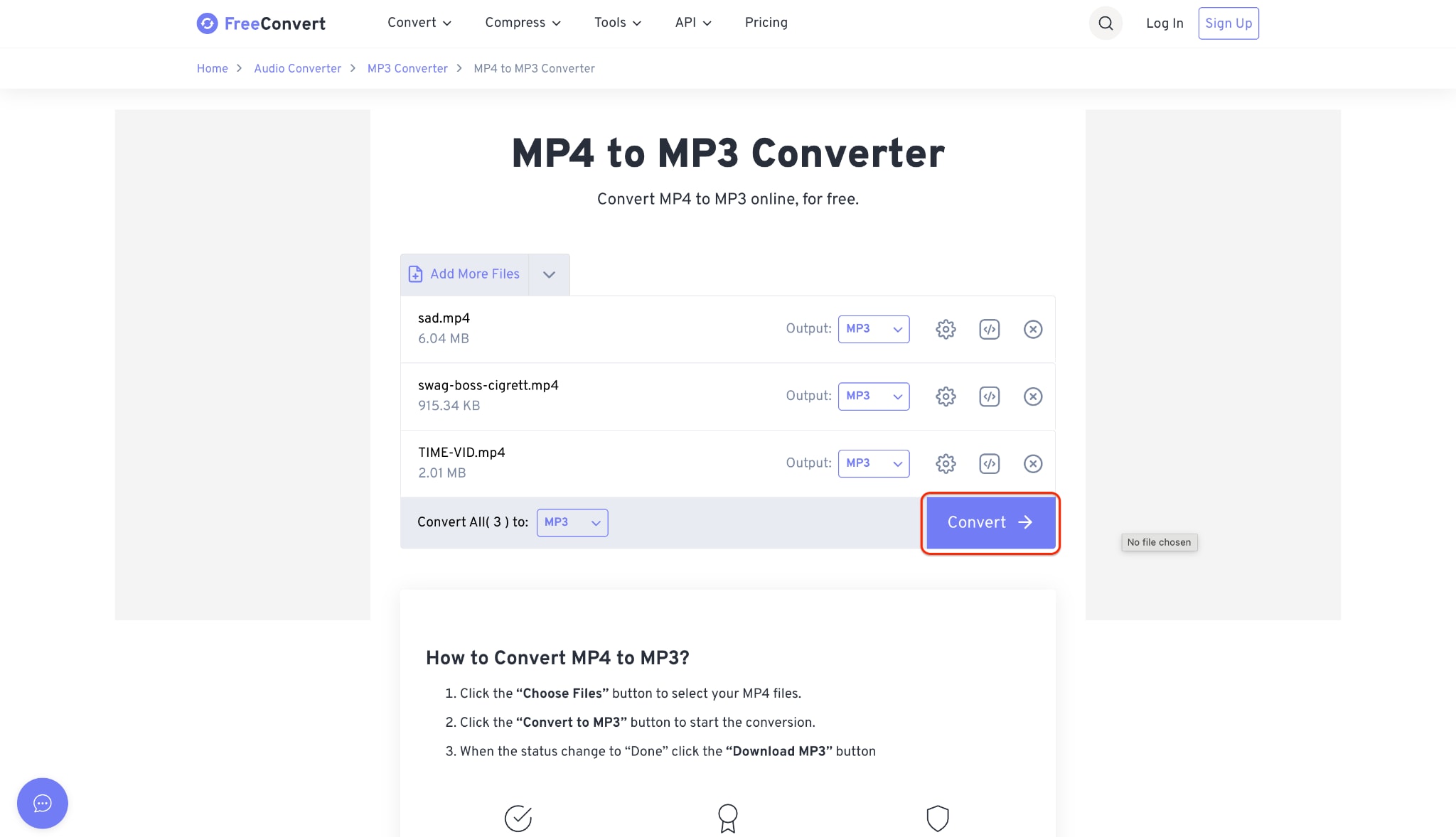 choose mp3 format and click convert