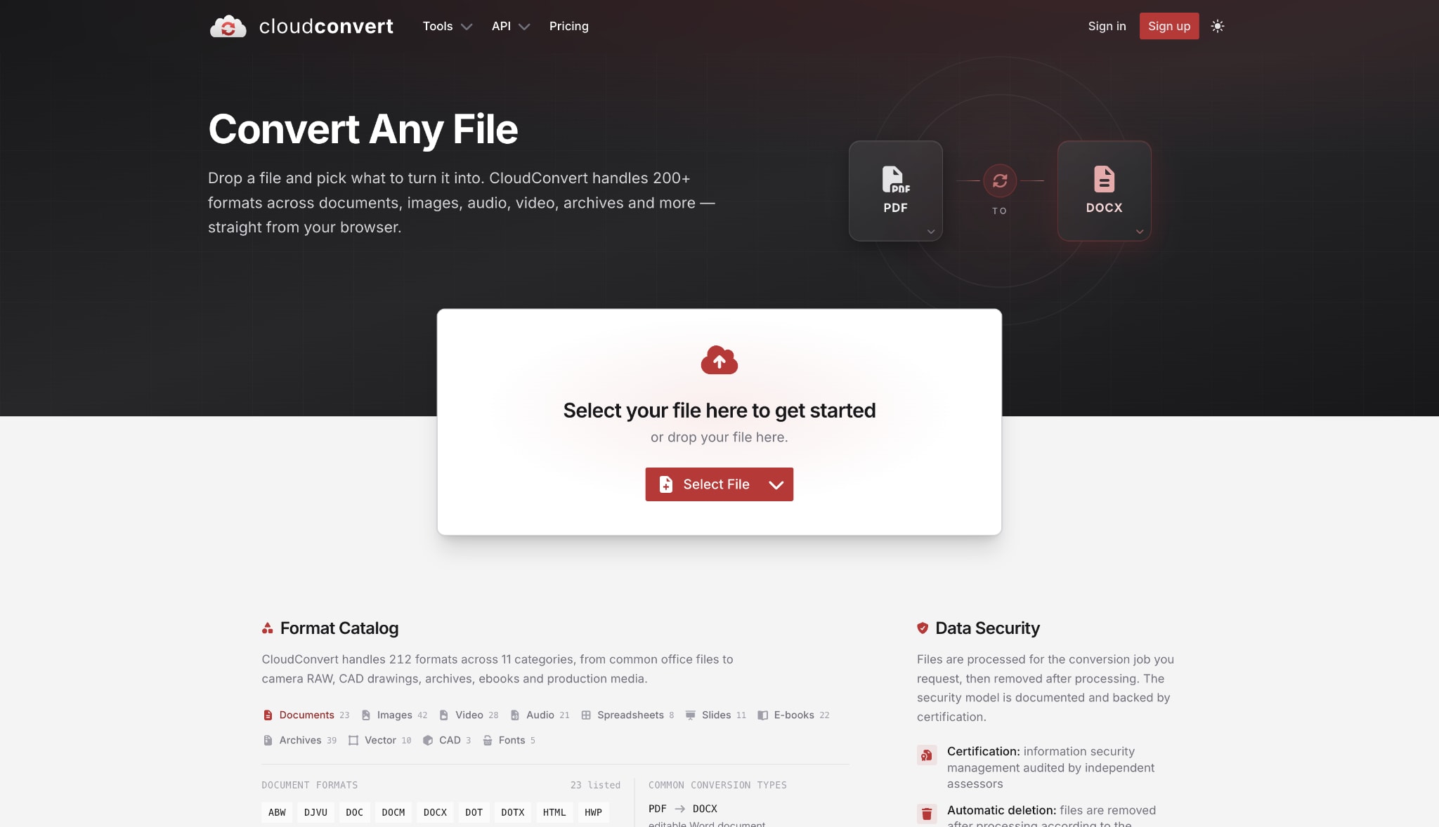cloudconvert homepage