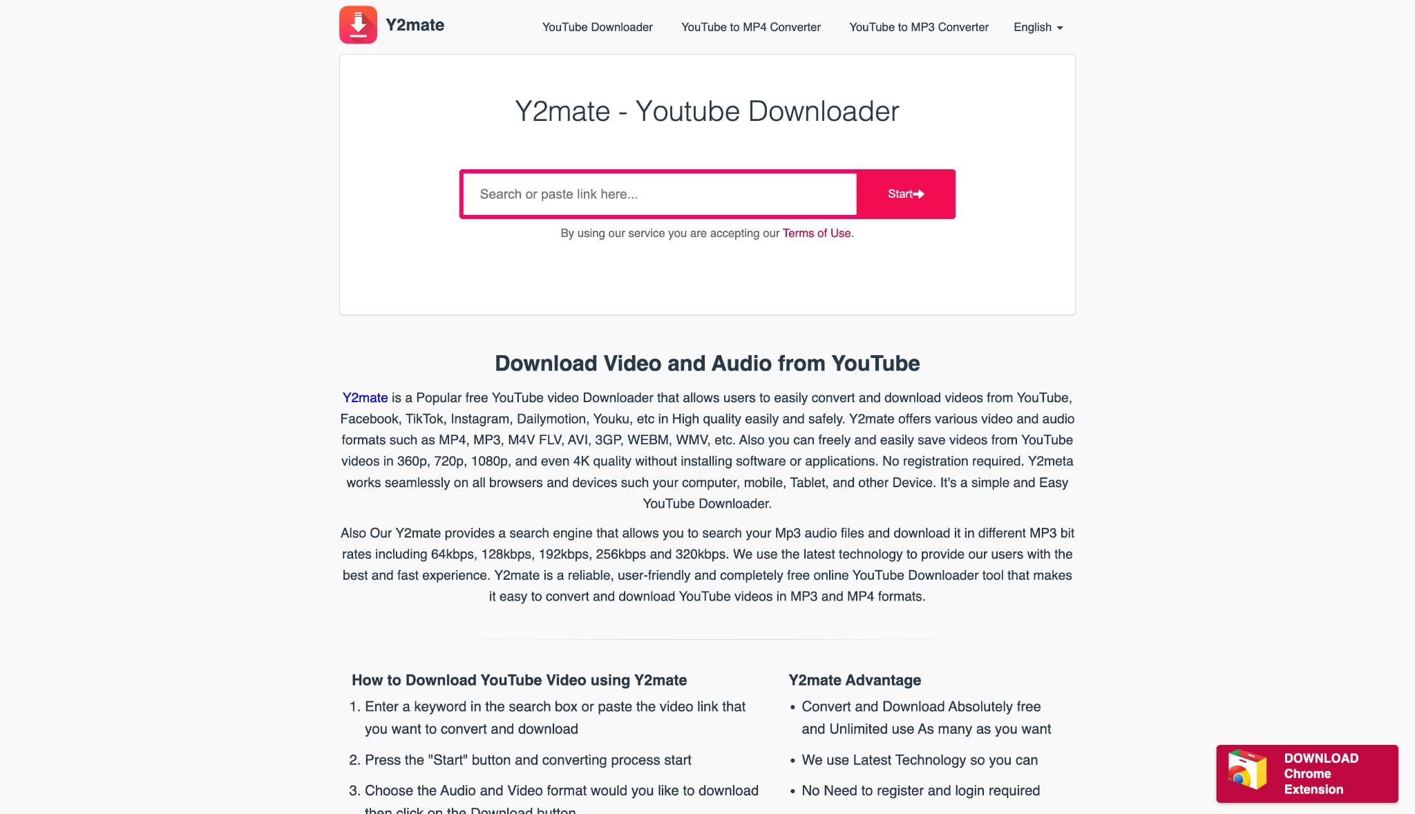 y2mate homepage