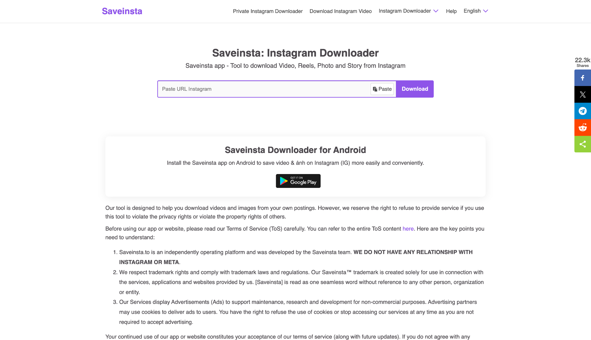 saveinsta homepage