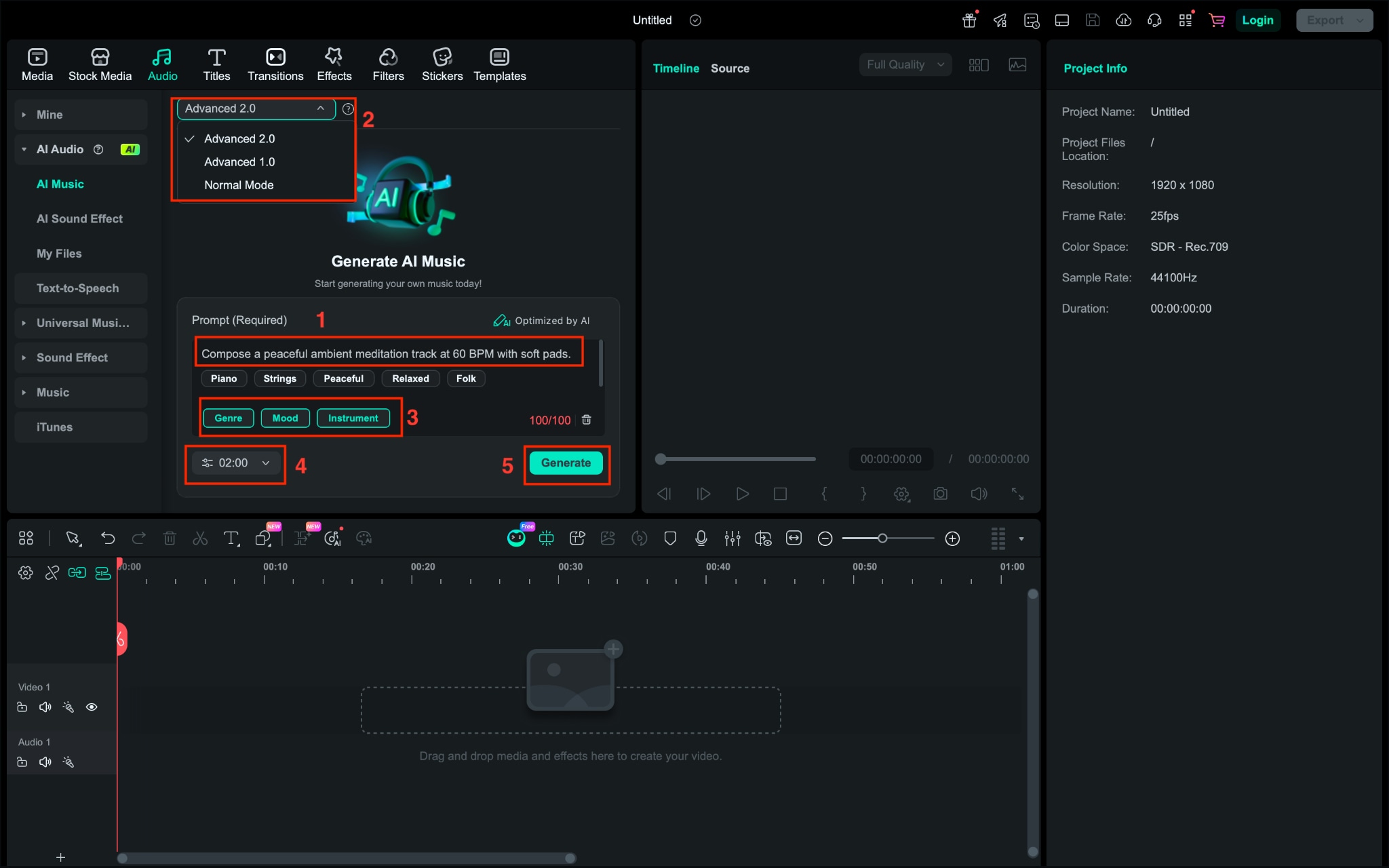 wondershare filmora generate music