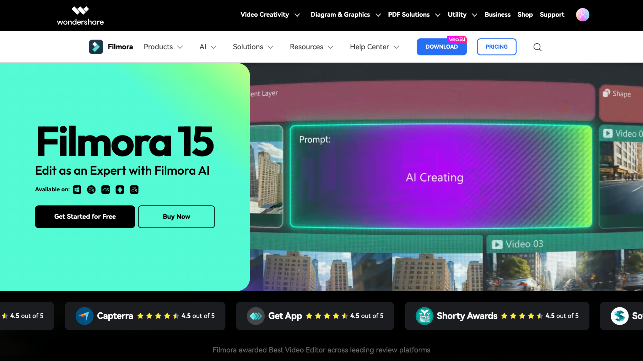 wondershare filmora homepage