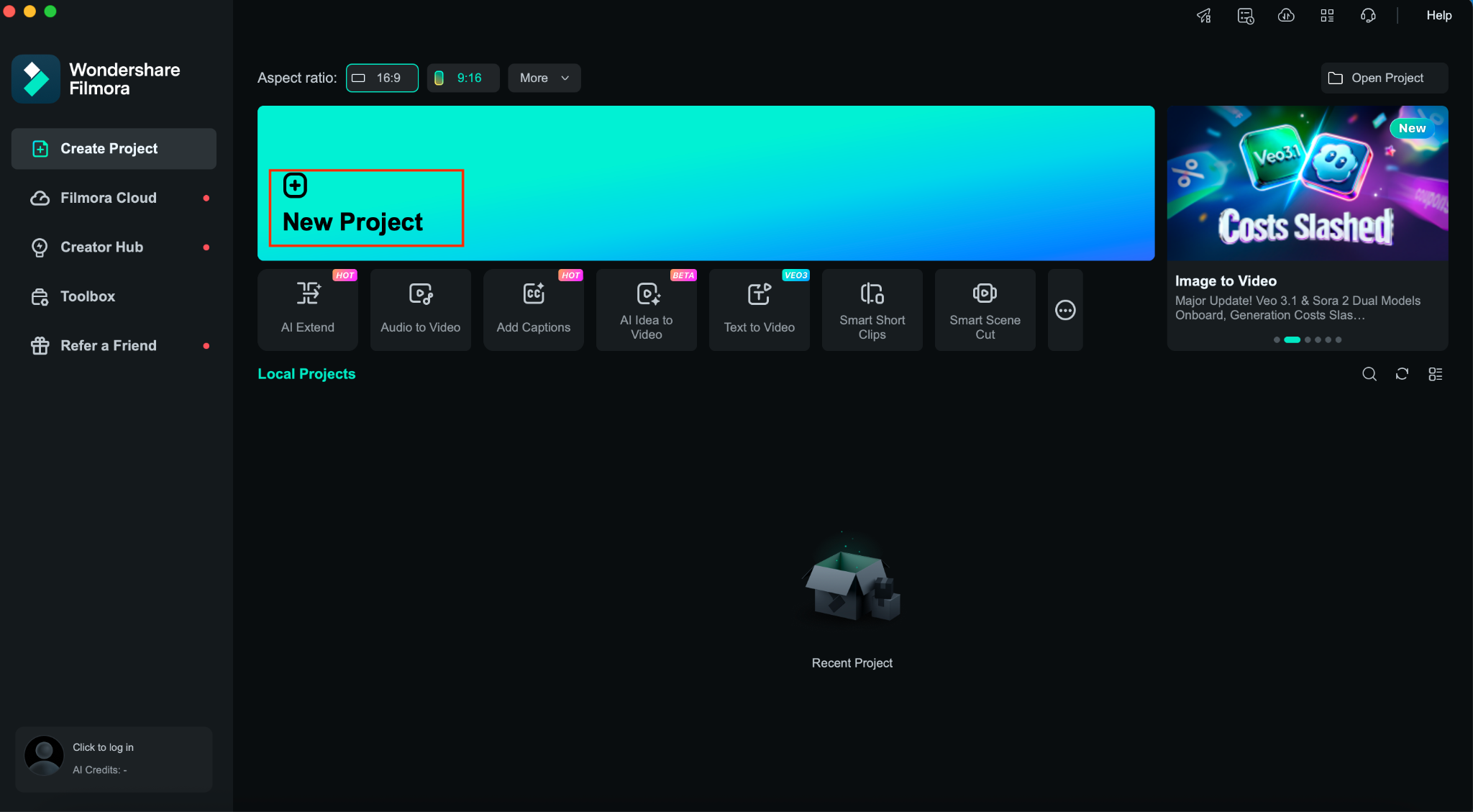 wondershare filmora new project