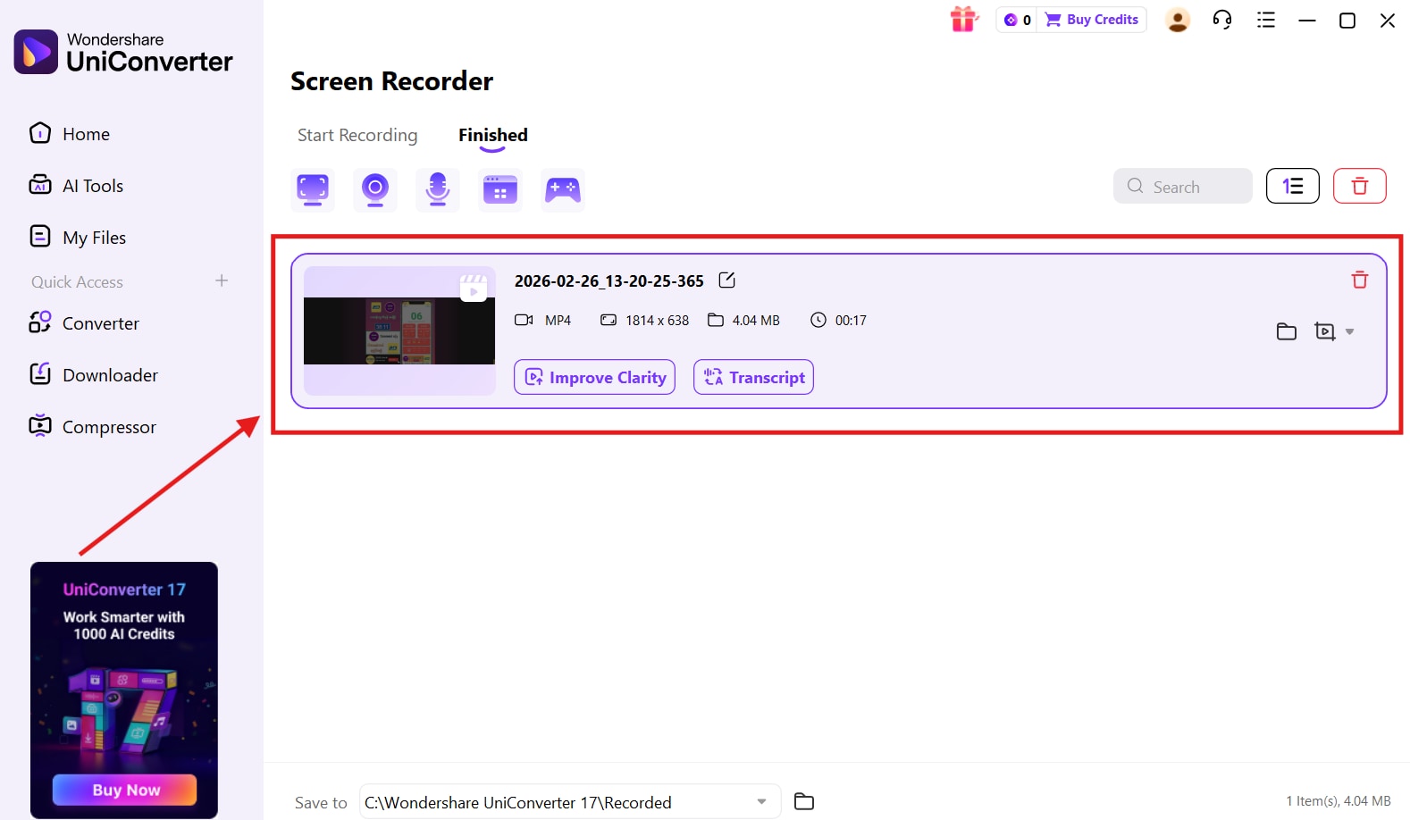 wondershare uniconverter saved video