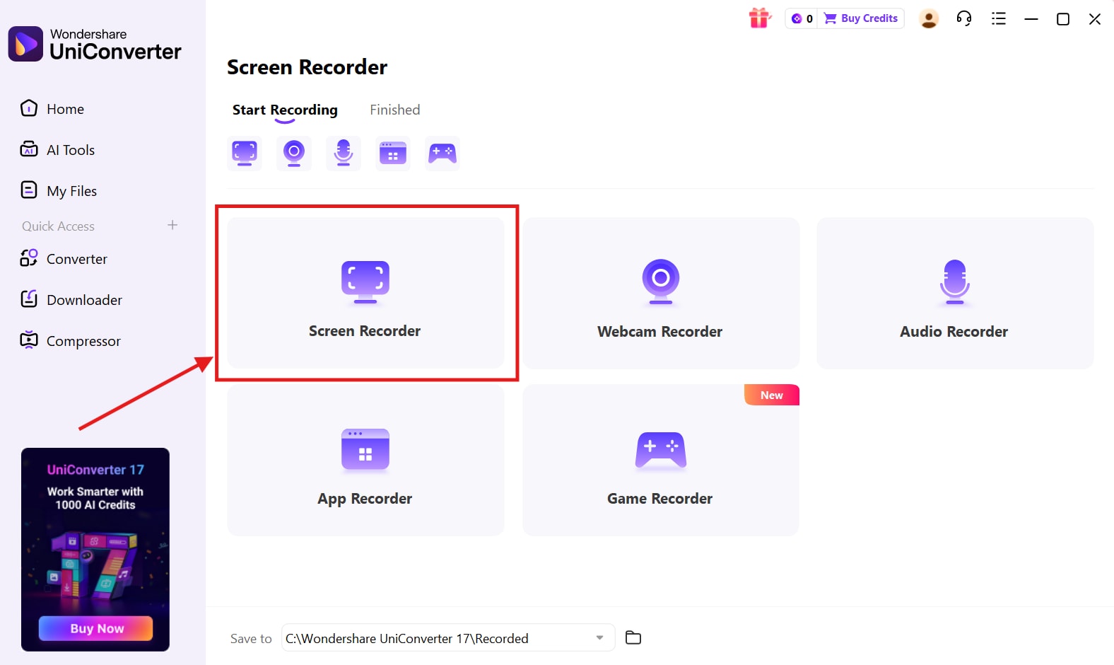 wondershare uniconverter screen recorder-option