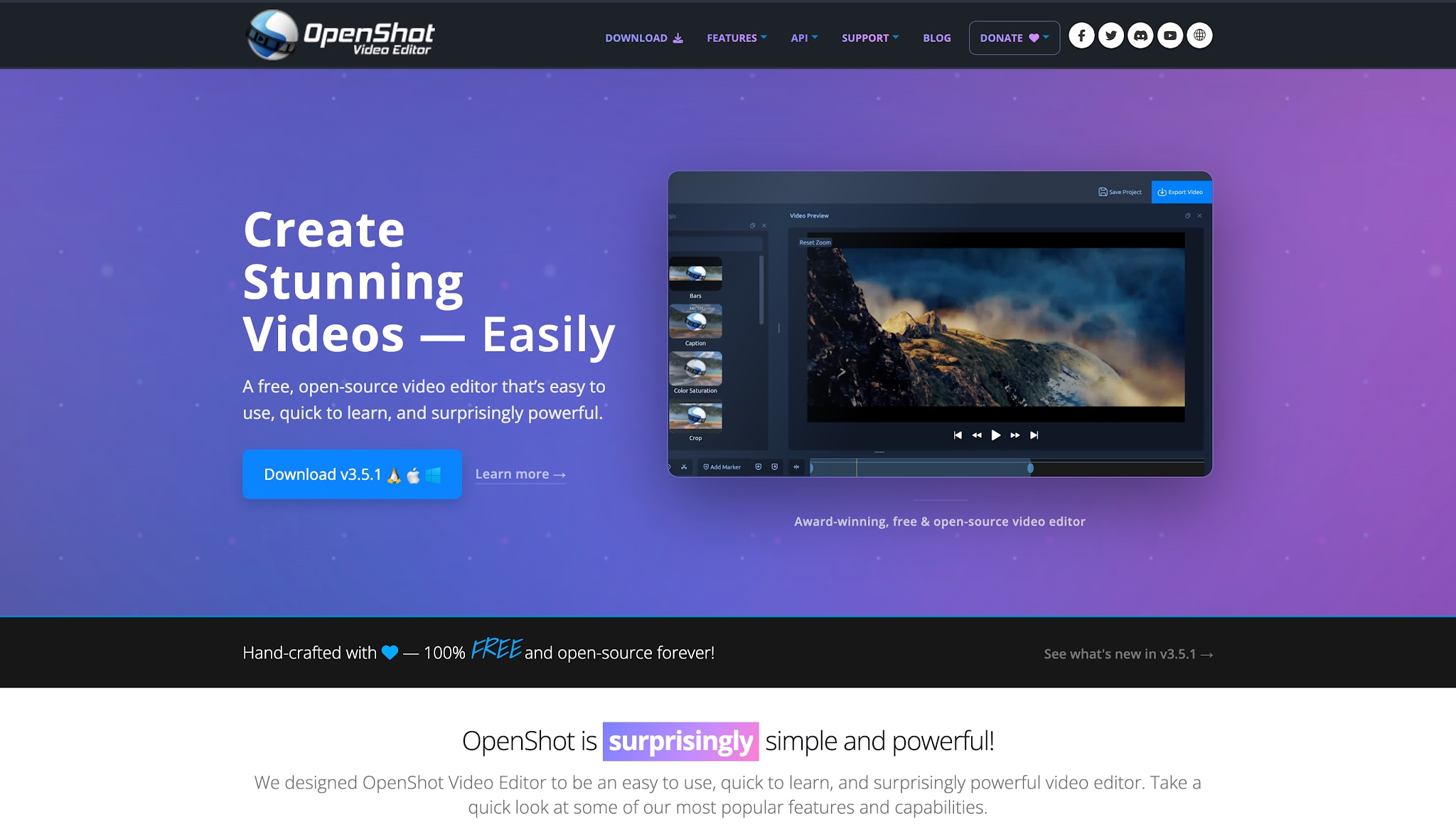 openshot video editor homepage
