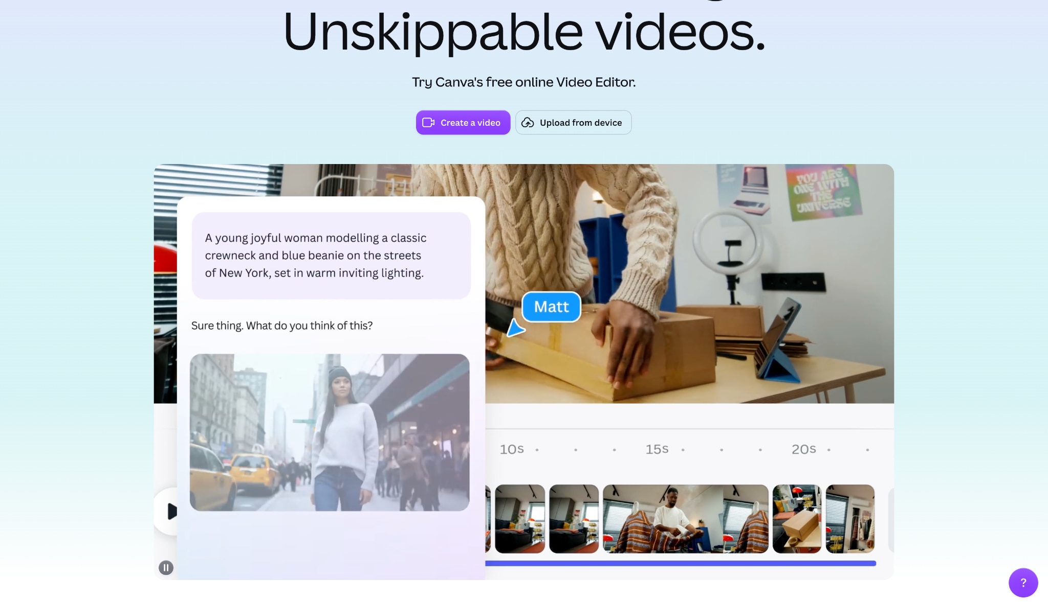 canva video editor homepage