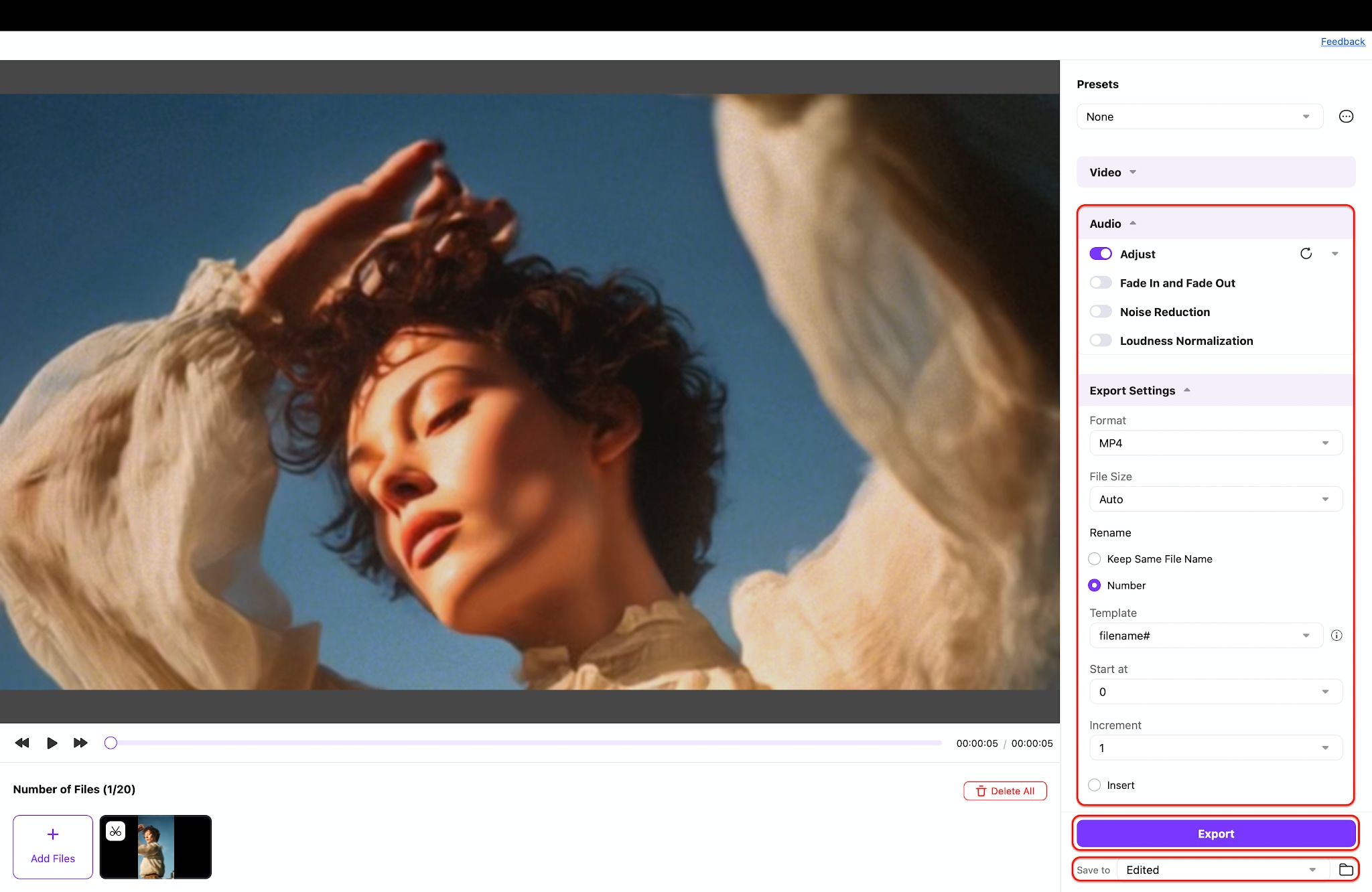 configure export settings and save the final video