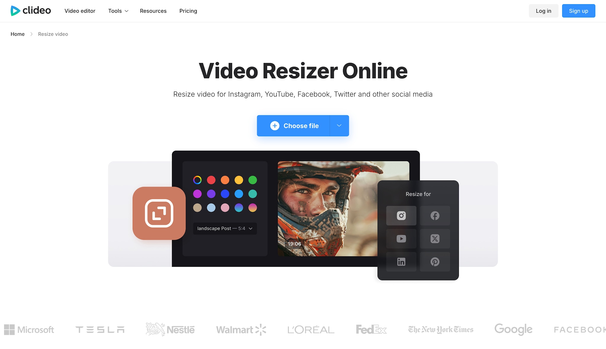 clideo video resizer homepage