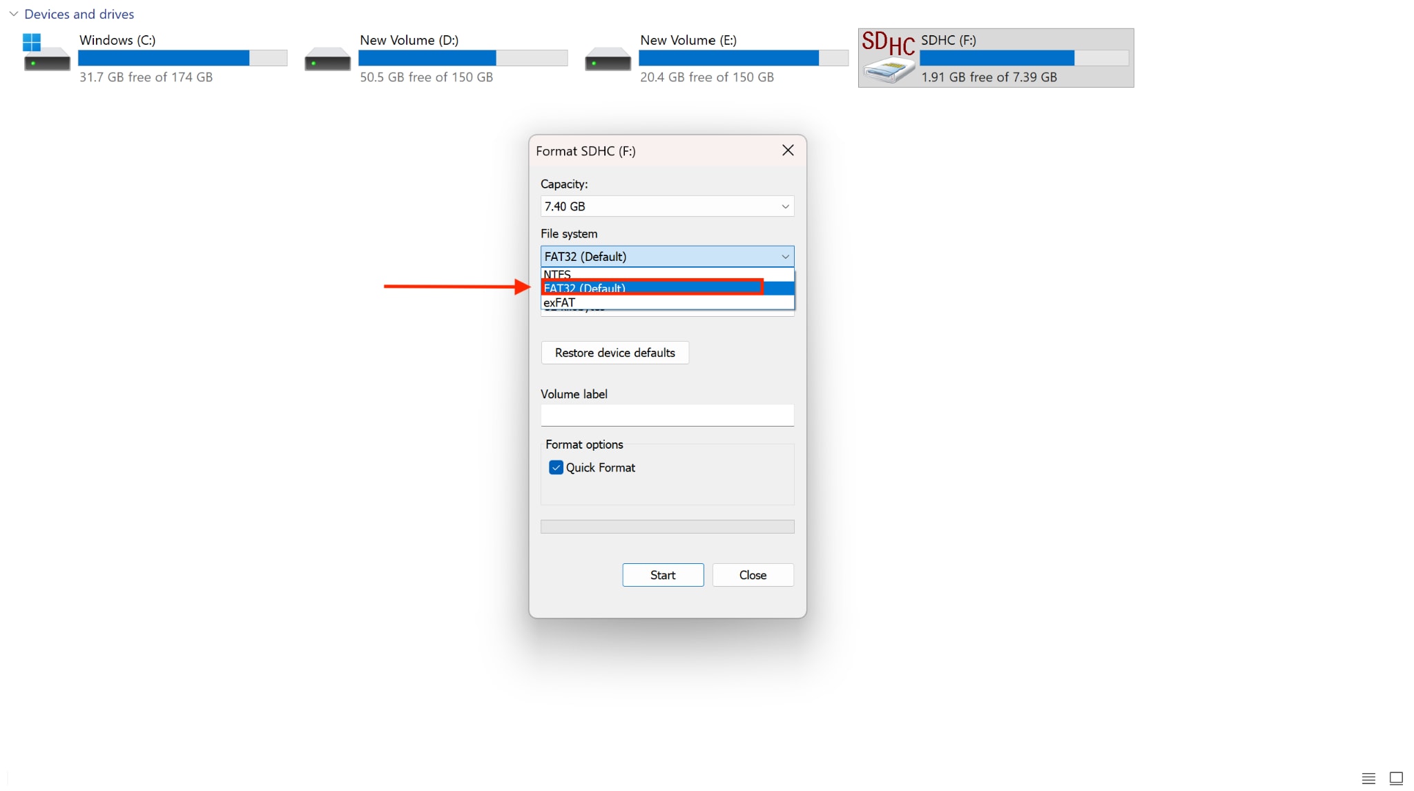 sd card speed choose file system