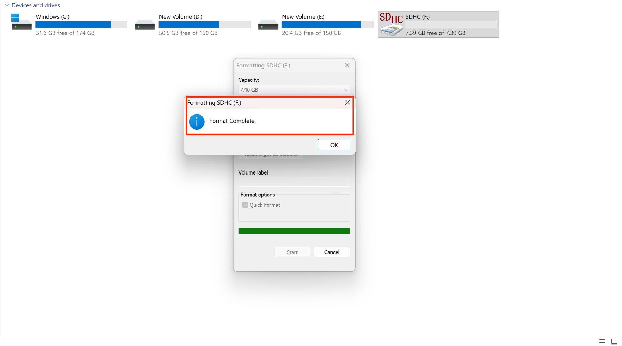 sd card speed format complete