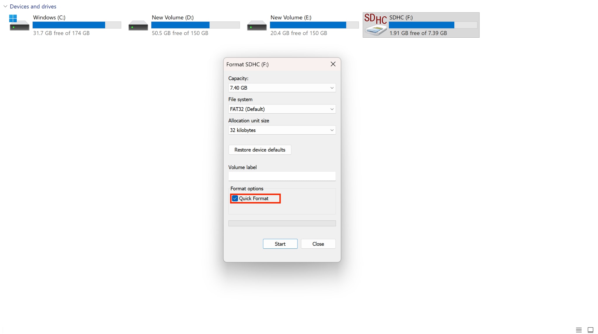 sd card speed quick format