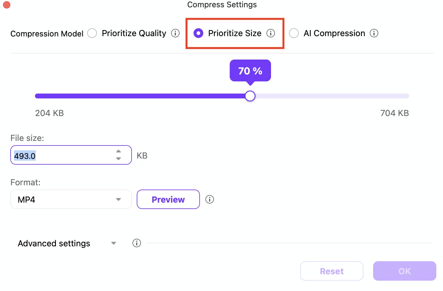 wondershare uniconverter prioritize size