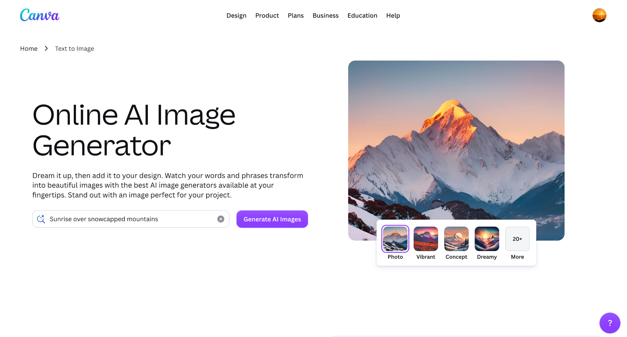 canva homepage