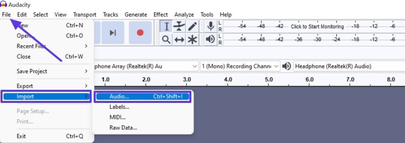 insert echo sound audio file audacity