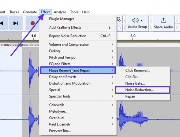 choose noise reduction echo removal tool