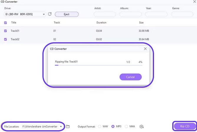 rip cd and pick mp3 location