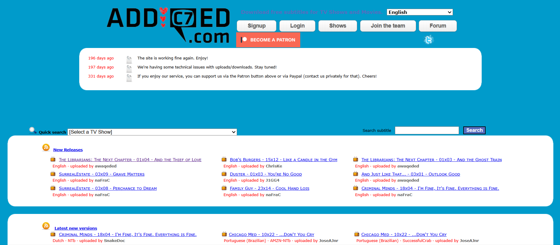 addic7ed homepage