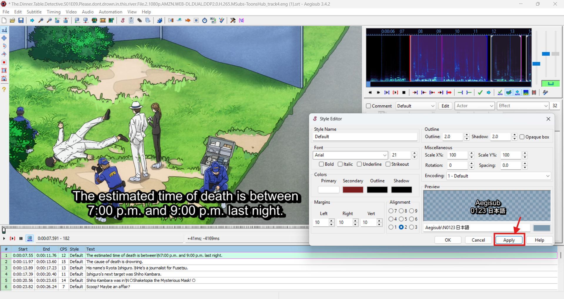 aegisub apply subtitle edits