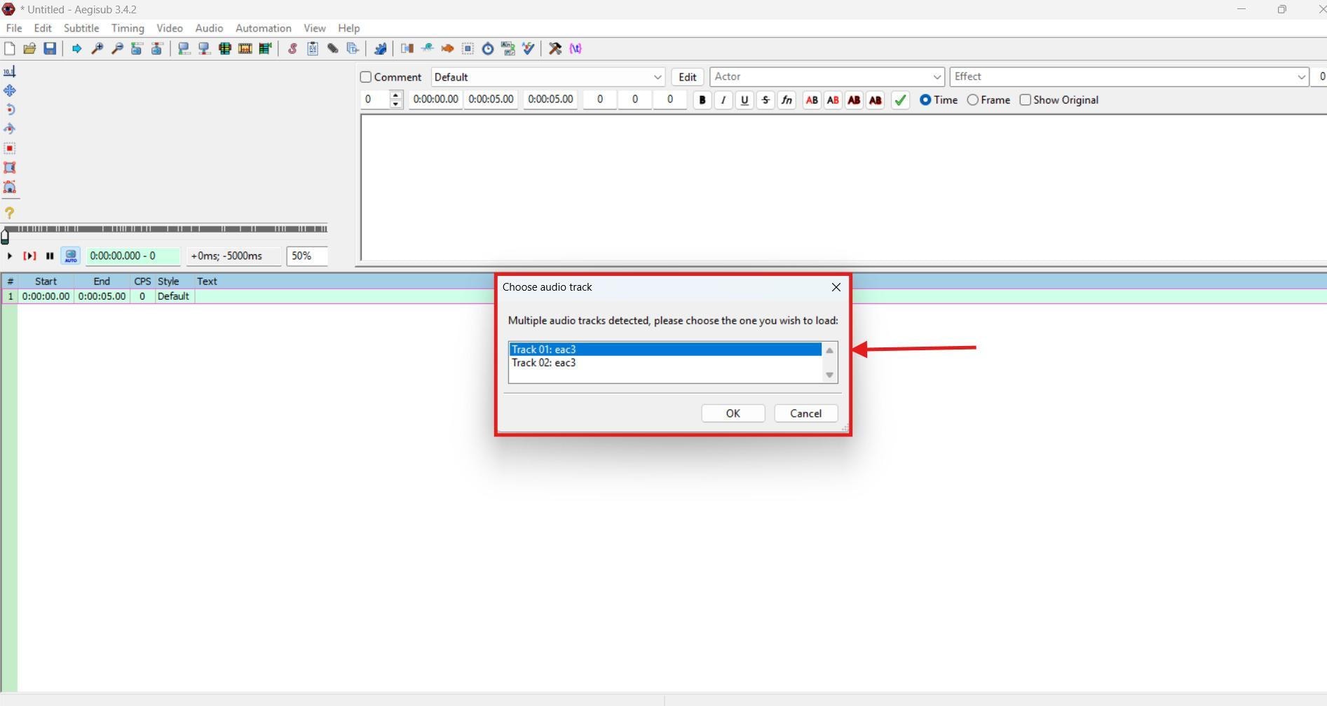 aegisub select audio track