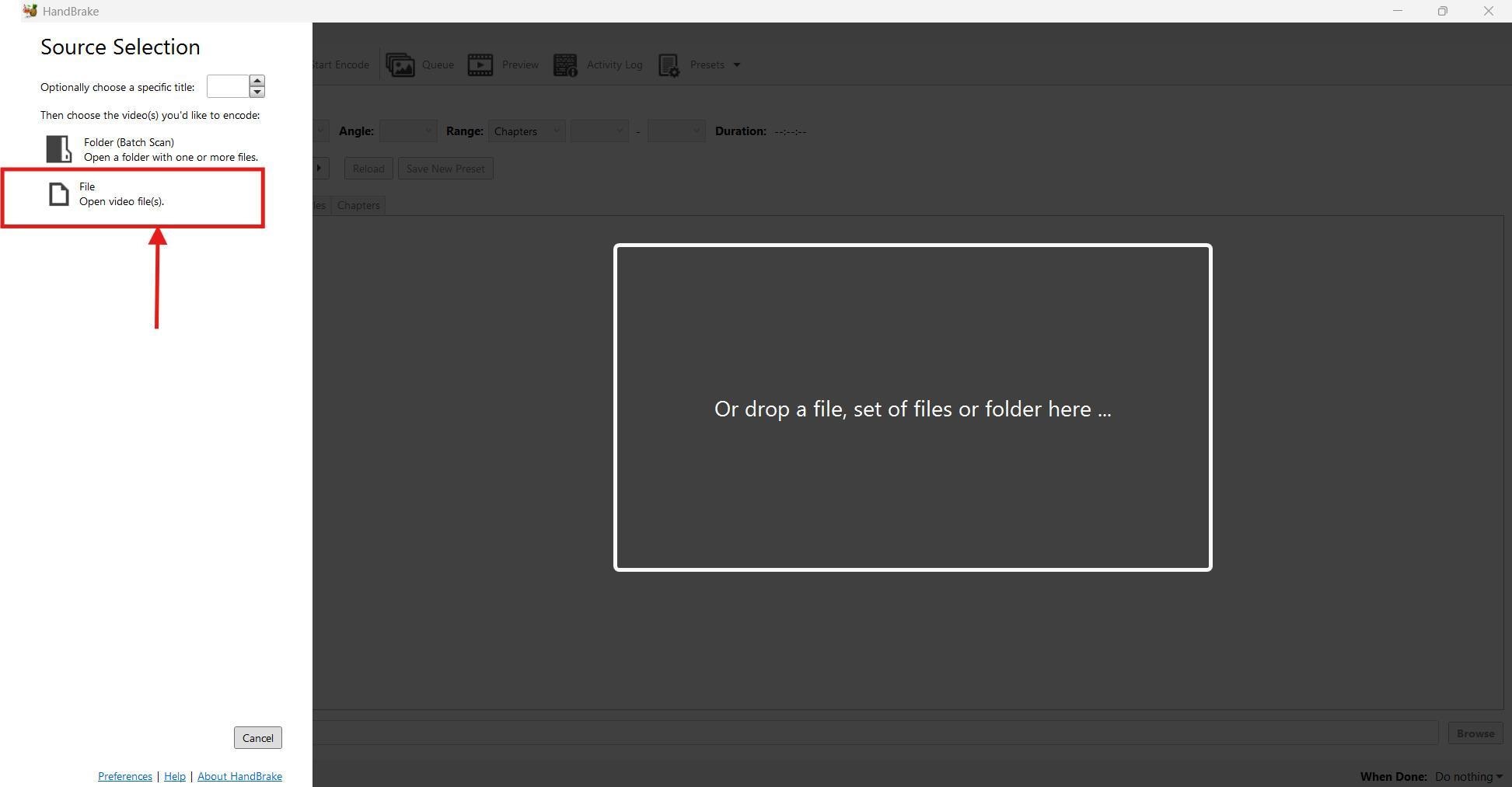 handbrake file import