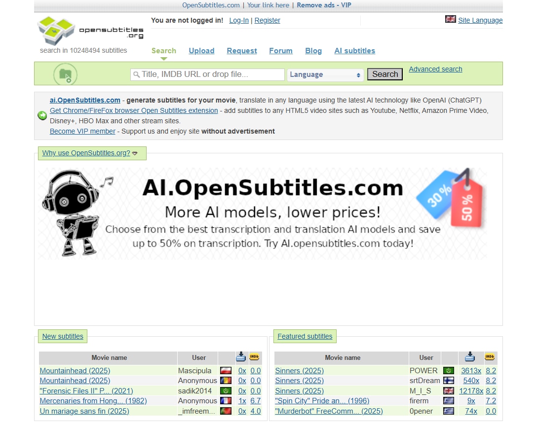 open subtitles homepage