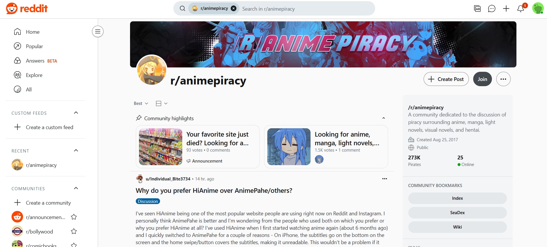 reddit anime community homepage