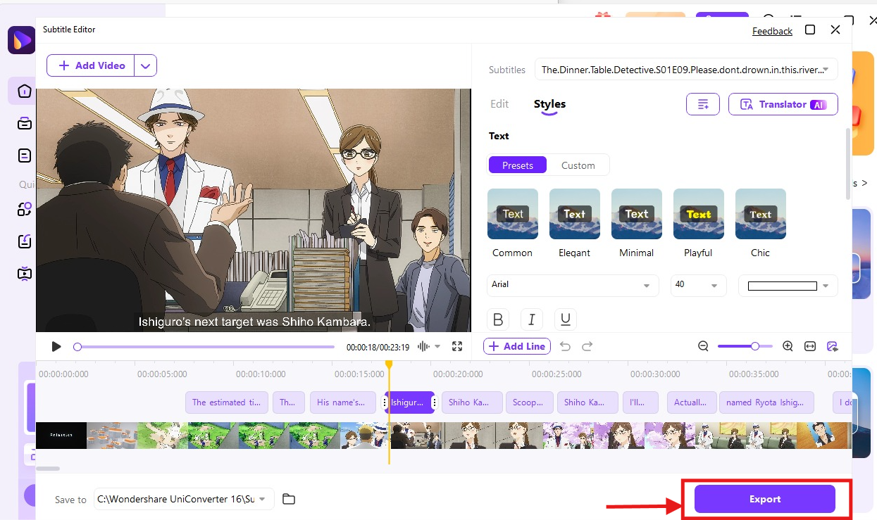 uniconverter export video