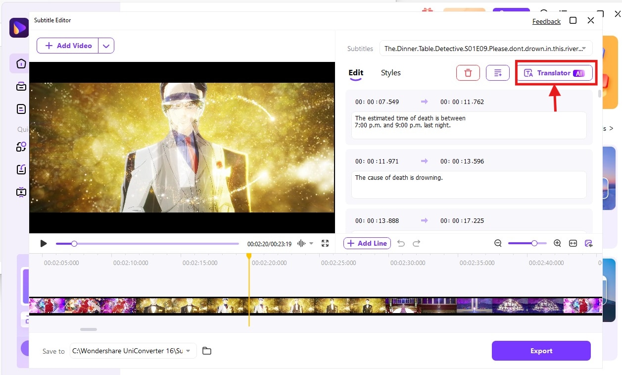uniconverter subtitle traslator