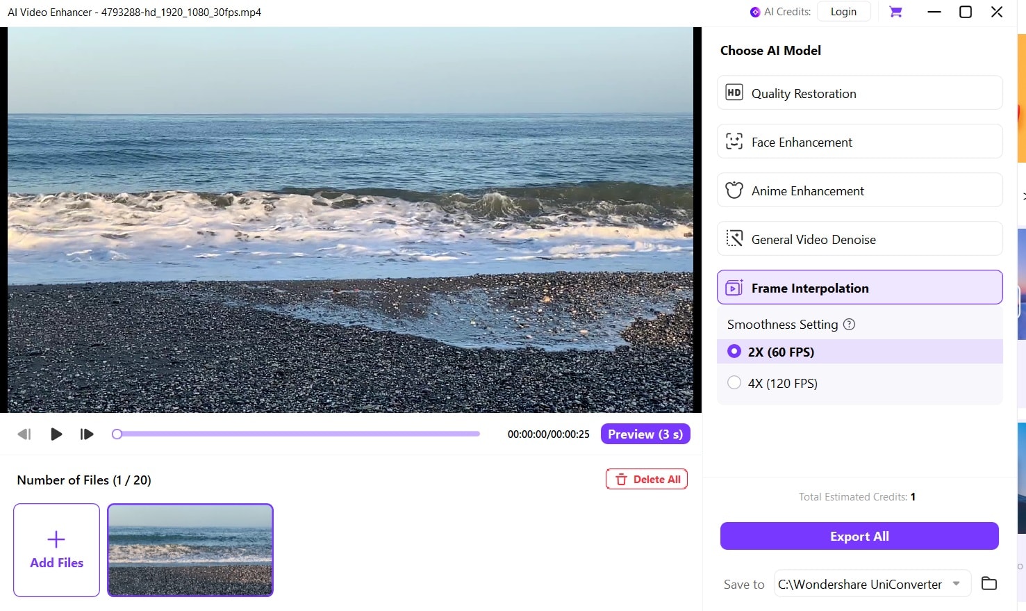 set frame interpolation uniconverter tool
