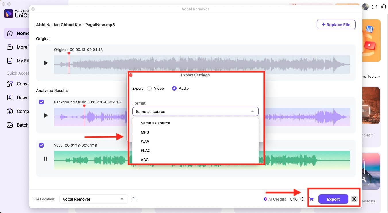 wondershare uniconverter export file