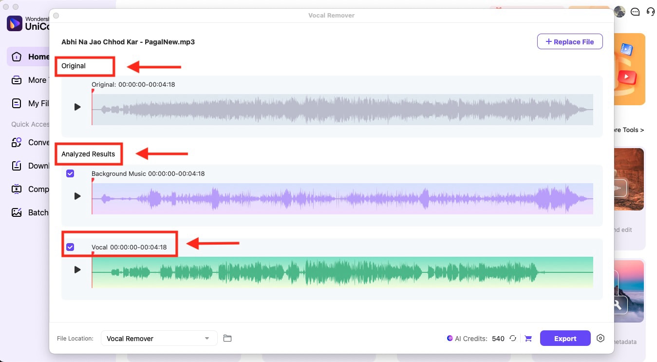 wondershare uniconverter separate vocal music