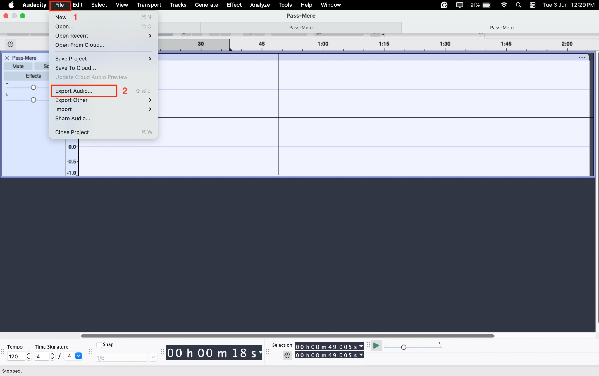 Audacity Audio exportieren