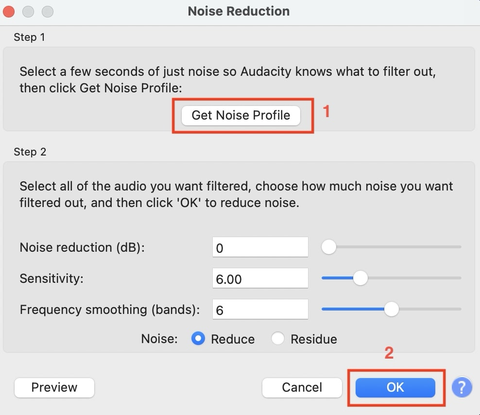 Audacity Rauschprofil ermitteln