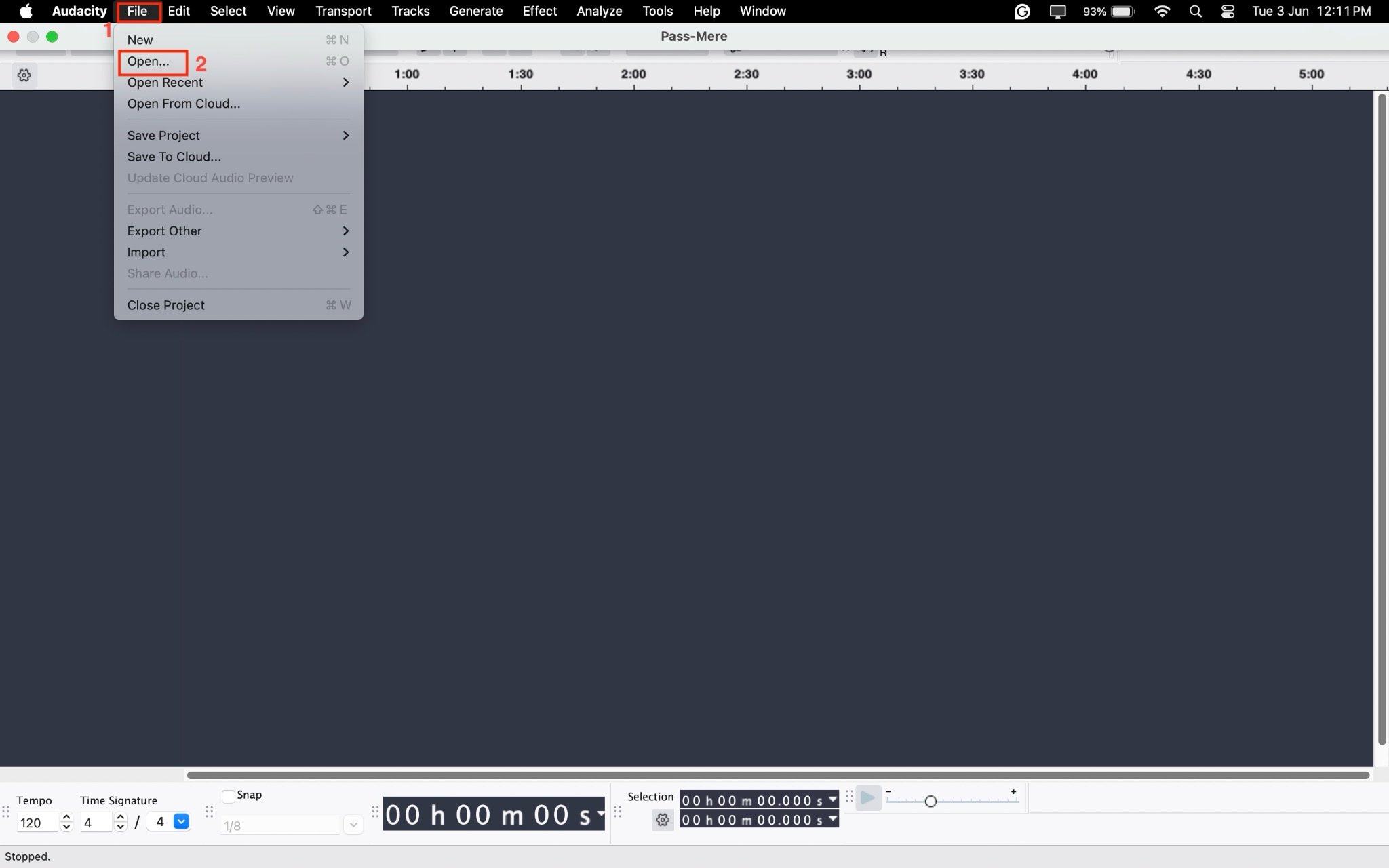 Audacity Audiodatei öffnen