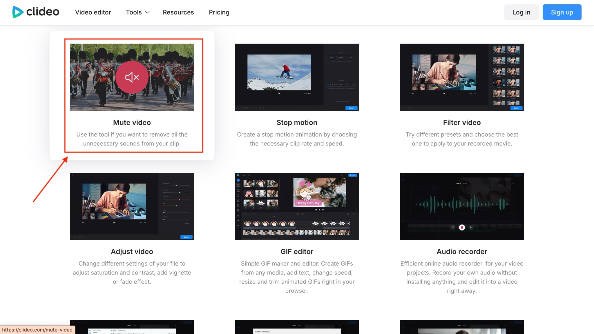 Clideo Video stummschalten Funktion