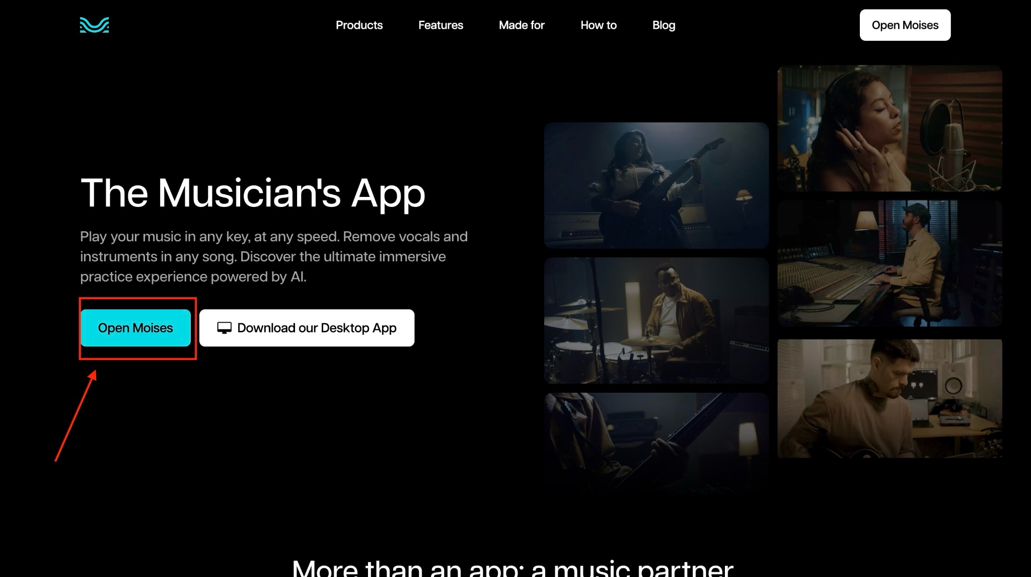 Moises.ai Dashboard öffnen