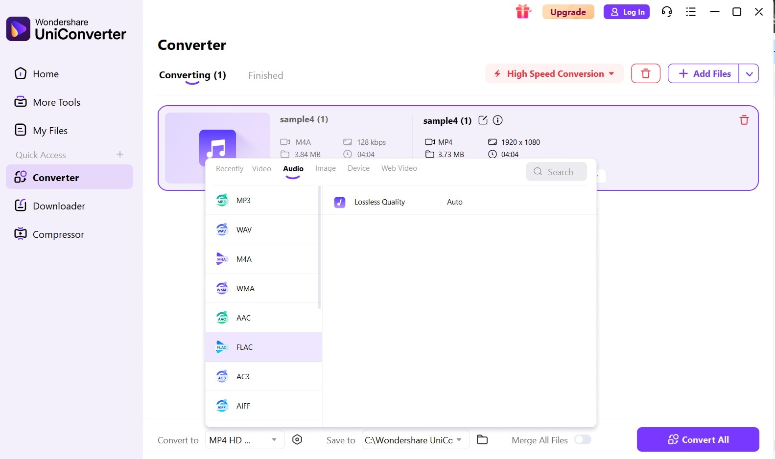 choose audio flac format