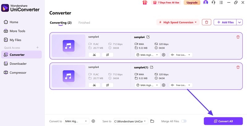 convert all flac to m4a file